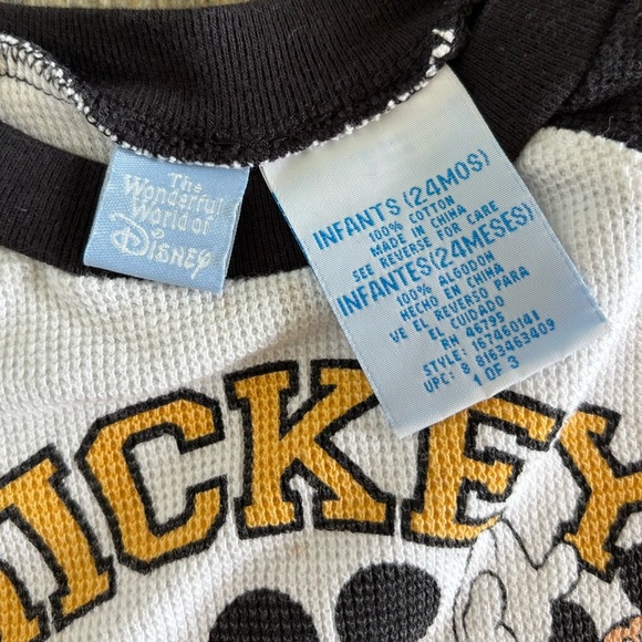 Vtg Wonderful World Of Disney Raglan Waffle Knit L/S Shirt Size 24 Months Mickey - Picture 4 of 4
